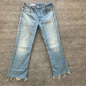 Zara Light Blue l cropped flare Jeans with Raw Fringe Hem